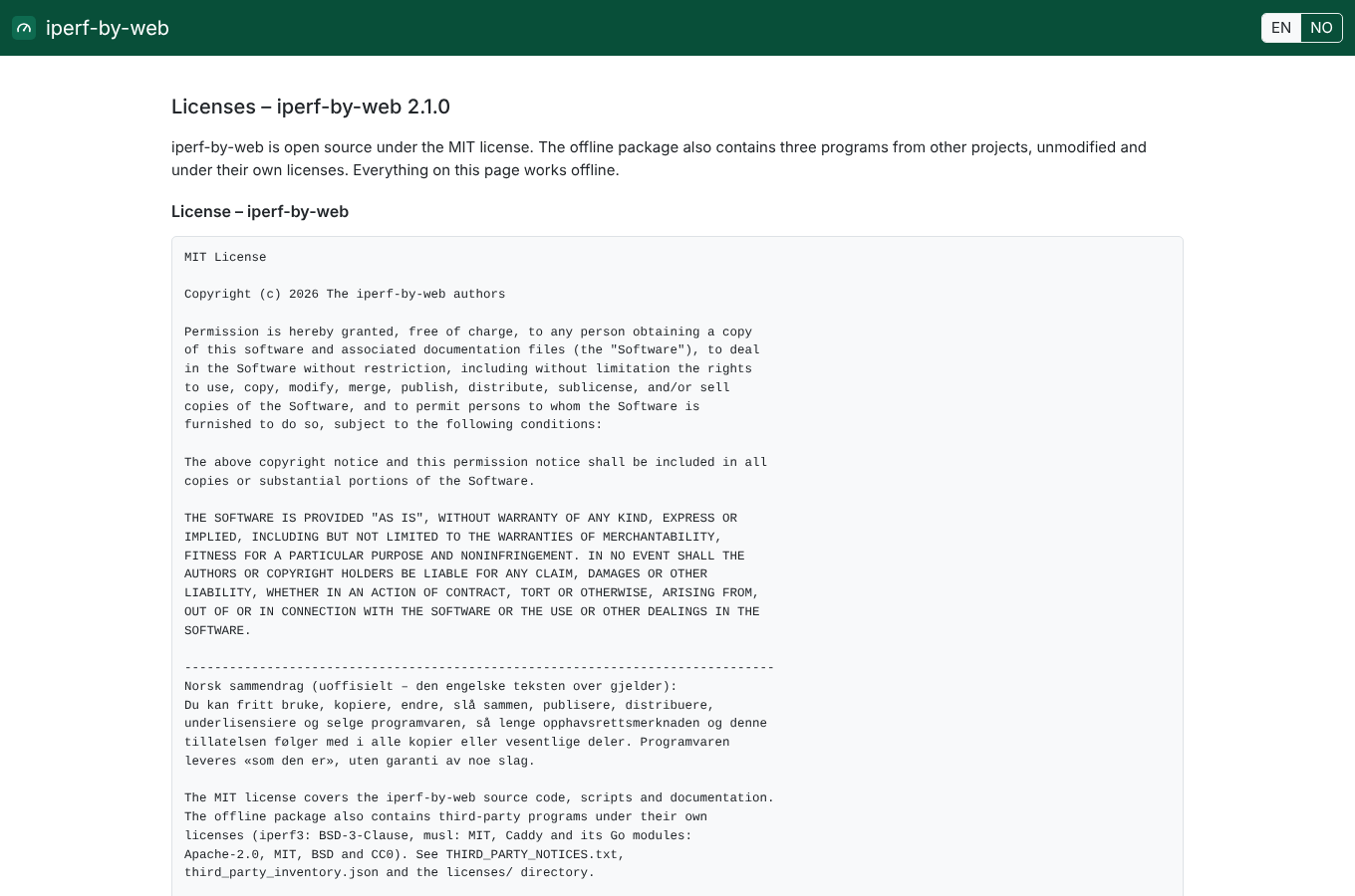 Screenshot. The license page