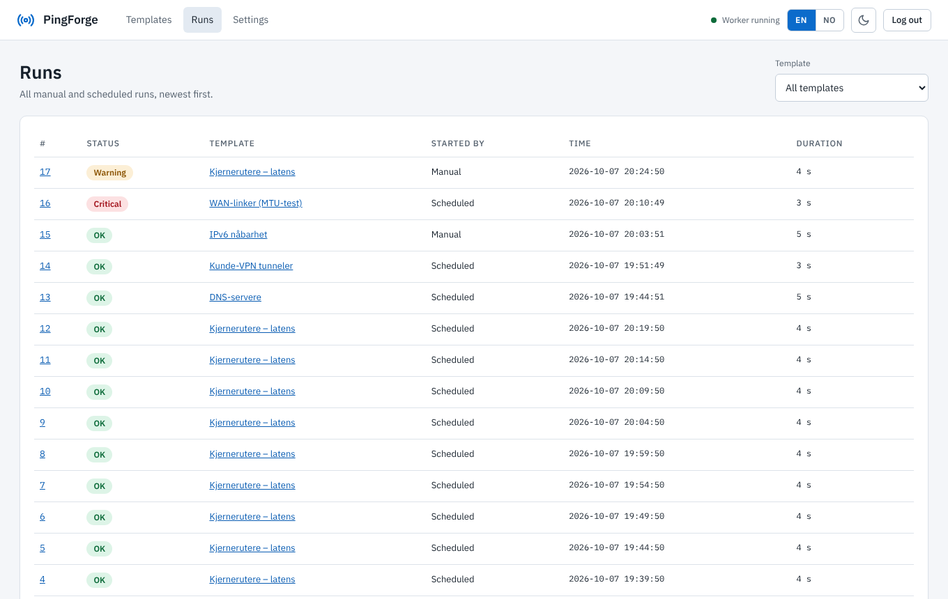Screenshot. Run history