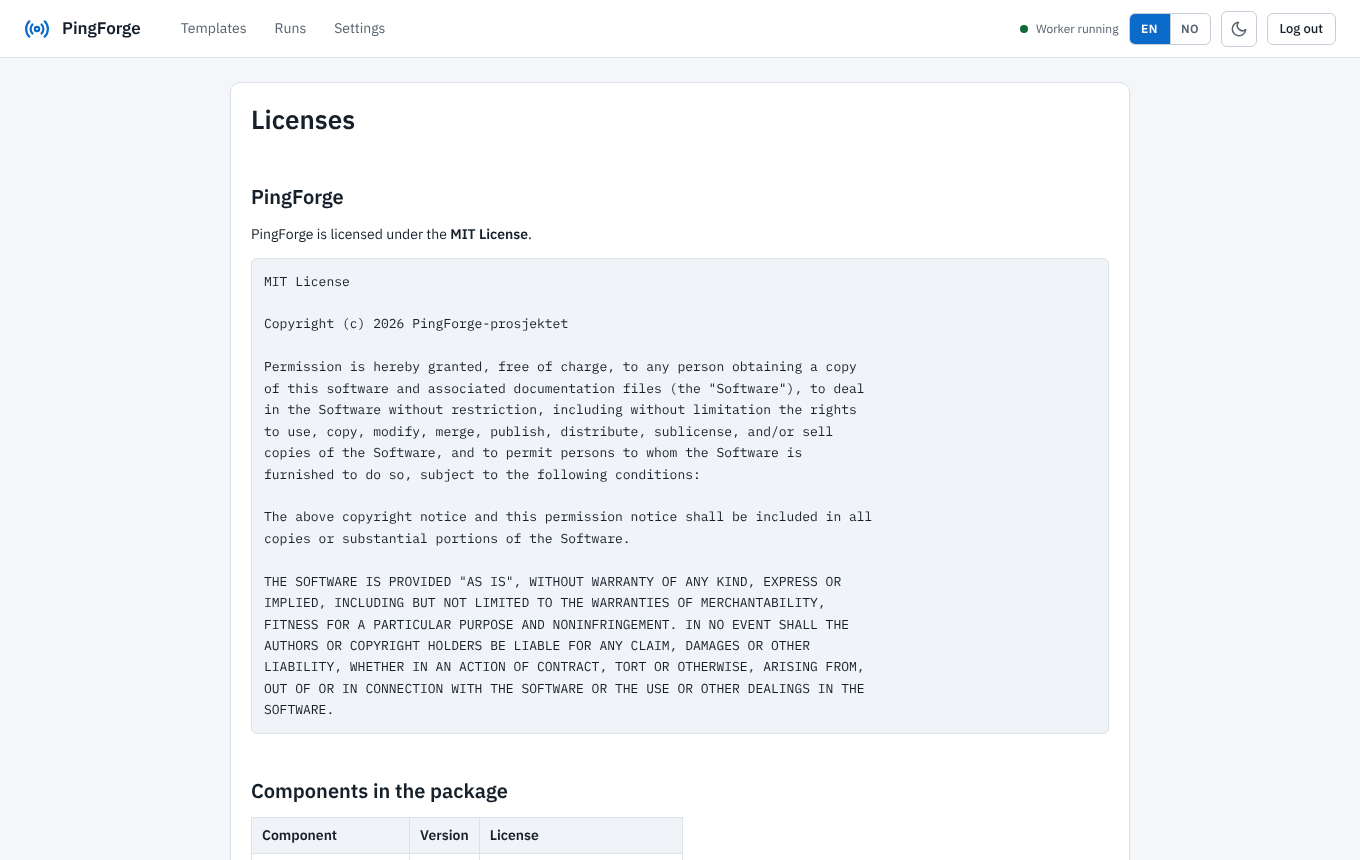 Screenshot. Licenses