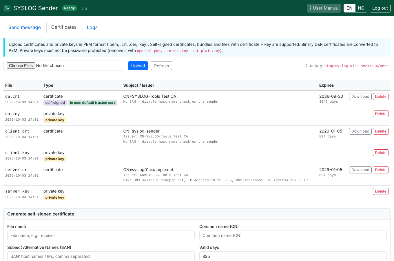 Screenshot. Sender: certificates